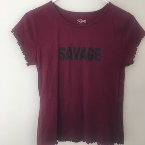 Burgundy Graphic “Savage” Tee